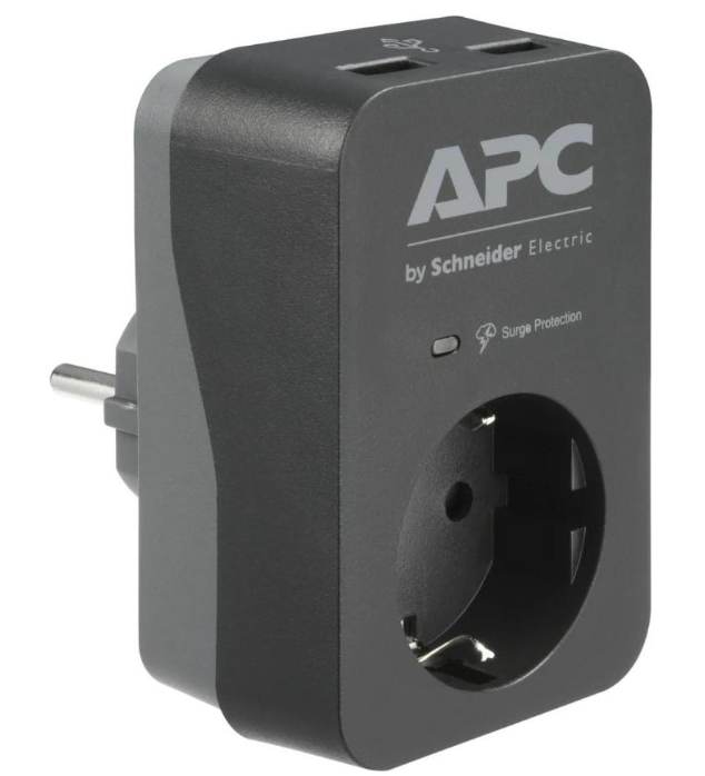 Мережевий фільтр APC SurgeArrest 1 розетка, 2 USB Black (PME1WU2B-RS)